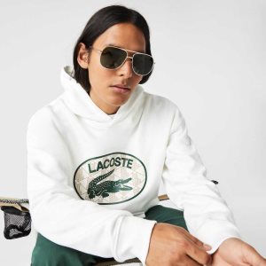 Lacoste Loose Fit Branded Monogram Hooded Sweatshirt White | IXM-431672