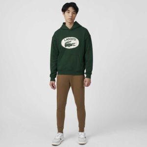 Lacoste Loose Fit Branded Monogram Hooded Sweatshirt Green | SLR-654170