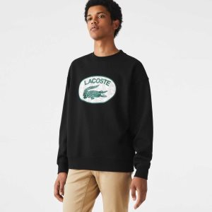 Lacoste Loose Fit Branded Monogram Print Sweatshirt Black | NYF-681574