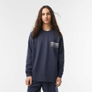 Lacoste Loose Fit Cotton Jersey Long Sleeve T-Shirt Blue | NIJ-815930