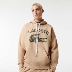 Lacoste Loose Fit Crocodile Hooded Sweatshirt Beige | CMD-286910