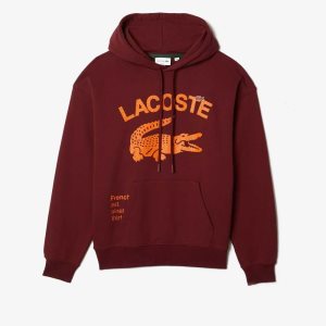 Lacoste Loose Fit Crocodile Hooded Sweatshirt Bordeaux | ORS-931428