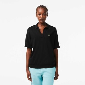 Lacoste Loose Fit Flowy Pique Polo Black | TXY-360185