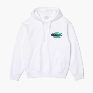 Lacoste Loose Fit Hooded Organic Cotton Sweatshirt White | QLG-236190