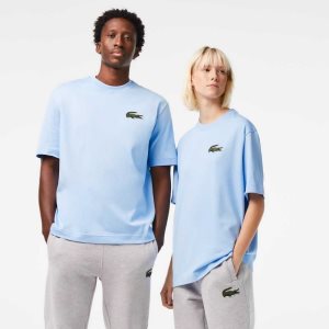 Lacoste Loose Fit Large Crocodile Organic Cotton T-Shirt Blue | DUA-205743