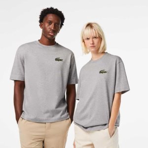 Lacoste Loose Fit Large Crocodile Organic Cotton T-Shirt Grey Chine | NCF-539172