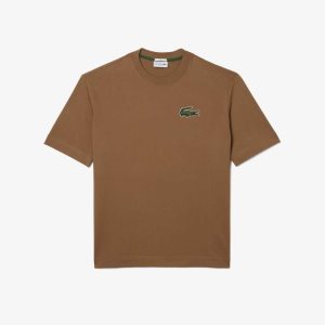 Lacoste Loose Fit Large Crocodile Organic Cotton T-Shirt Light Brown | SYR-247531