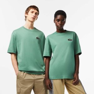 Lacoste Loose Fit Large Crocodile Organic Cotton T-Shirt Khaki Green | XMW-396481