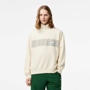 Lacoste Loose Fit Organic Cotton Half Zip Sweatshirt White | NHV-974632