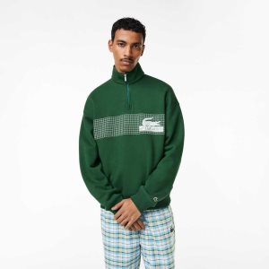 Lacoste Loose Fit Organic Cotton Half Zip Sweatshirt Green | QBA-460752