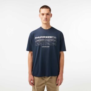 Lacoste Loose Fit Organic Cotton Pique T-Shirt Blue | CFB-184096