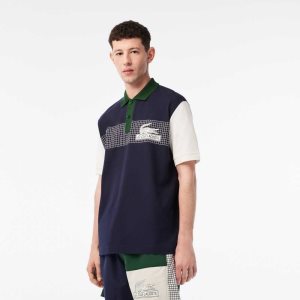 Lacoste Loose Fit Organic Cotton Polo Navy Blue / White / Green | NFY-804356