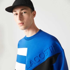 Lacoste Loose Fit Patchwork Effect Sweatshirt Blue / White | VMK-534862