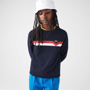 Lacoste Made in France Colorblock Organic Cotton Sweater Navy Blue / White / Red | UEH-648357