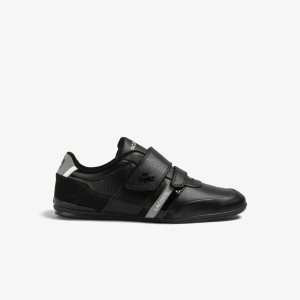 Lacoste Misano Strap Leather Sneakers Blk/Lt Gry | NWA-182650