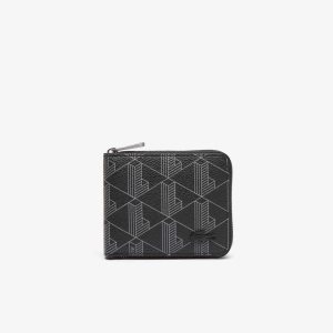 Lacoste Monogram Print Small Zip Wallet Monogram Noir Gris | IQT-164905