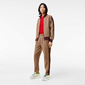 Lacoste Monogram Print Trackpants Beige / Bordeaux | BCG-537890