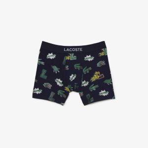 Lacoste Organic Cotton Boxer Brief Navy Blue / White | BCW-059713