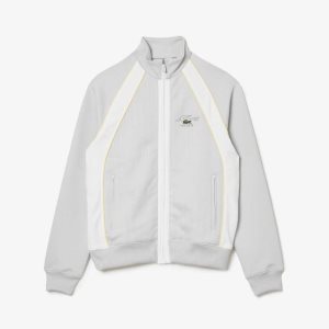 Lacoste Organic Cotton Colorblock Zipped Sweatshirt Light Grey / White / Yellow | JKA-942605