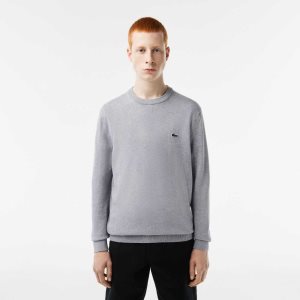 Lacoste Organic Cotton Crew Neck Sweater Grey Chine | OLJ-154378