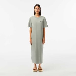 Lacoste Organic Cotton Long T-Shirt Dress Light Green | UKT-384251