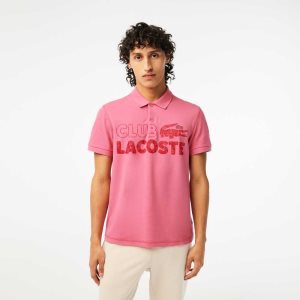 Lacoste Organic Cotton Printed Polo Pink | TSC-180962