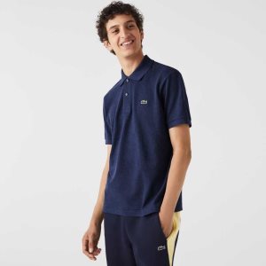 Lacoste Original L.12.12 Heathered Petit Pique Cotton Polo Blue Chine | FLP-206387