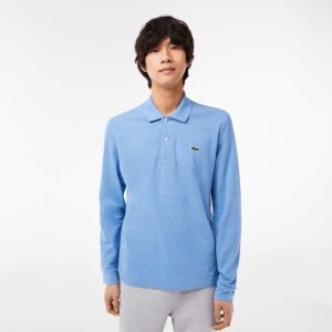 Lacoste Original L.12.12 Long Sleeve Heathered Cotton Polo Blue Chine | JKA-468109