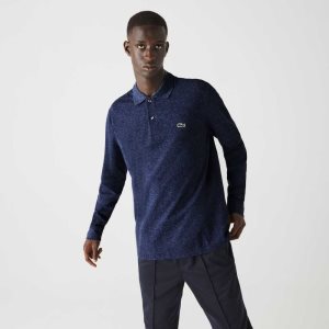 Lacoste Original L.12.12 Long Sleeve Heathered Cotton Polo Blue Chine | VJU-391728