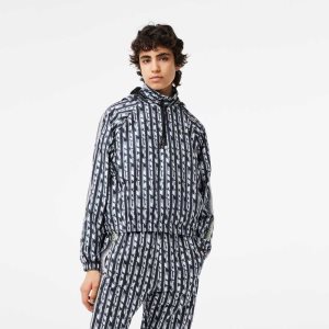 Lacoste Oversized Hooded Track Jacket Black / Blue / White | OXR-730541