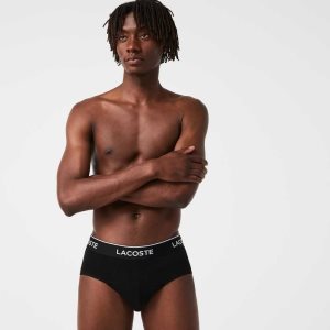 Lacoste Pack Of 3 Casual Briefs Black | OGI-961053