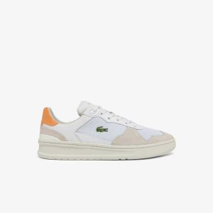 Lacoste Perf-Shot Suede Sneakers White/Orange | WYO-614298