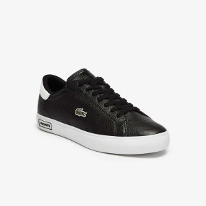 Lacoste Powercourt Leather Sneakers Black/White | DIU-356142