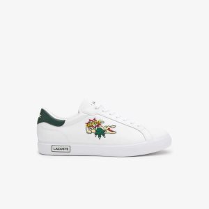 Lacoste Powercourt Leather Sneakers White/Dark Green | ZIY-356289