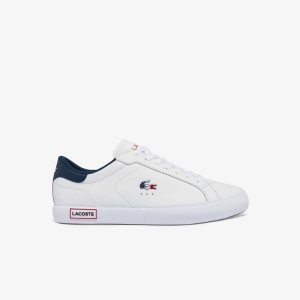 Lacoste Powercourt Leather Tricolor Sneakers Wht/Nvy/Red | ITH-069127