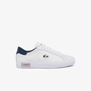 Lacoste Powercourt Leather Tricolor Sneakers Wht/Nvy/Red | ZTB-510347