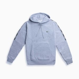 Lacoste Print Band Hooded Fleece Sweatshirt Grey Chine | SCB-071853