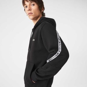 Lacoste Printed Bands Hooded Zip Sweatshirt Black | YQZ-654791