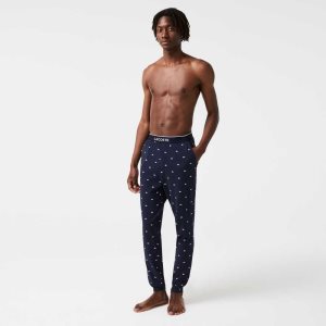 Lacoste Printed Jersey Pajama Pants Navy Blue / White | JZT-542916