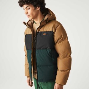 Lacoste Quilted Colorblock Water-Repellent Jacket Brown / Black / Green | JYS-903287