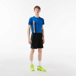 Lacoste Recycled Polyester Tennis Shorts Black / Blue / Yellow | OGX-715284