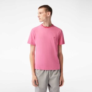 Lacoste Regular Fit Branded Collar T-Shirt Pink | SCE-129408