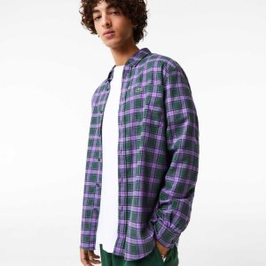 Lacoste Regular Fit Check Print Flannel Shirt Green / Purple / Beige | BST-194708