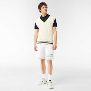 Lacoste Regular Fit Contrast Branding Fleece Shorts White | JCA-216073