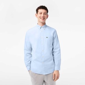 Lacoste Regular Fit Cotton Poplin Shirt White / Blue | WID-860493