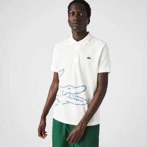 Lacoste Regular Fit Crocodile Print Cotton Pique Polo White | SFO-078564