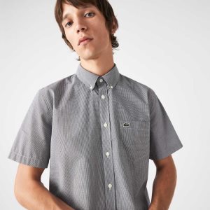 Lacoste Regular Fit Gingham Check Shirt White / Navy Blue | FTC-042751