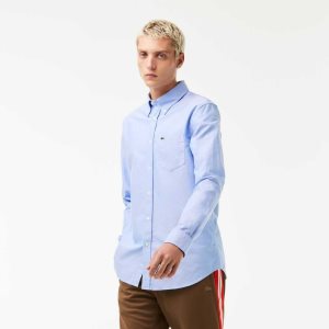 Lacoste Regular Fit Oxford Cotton Shirt Blue | HNO-094378