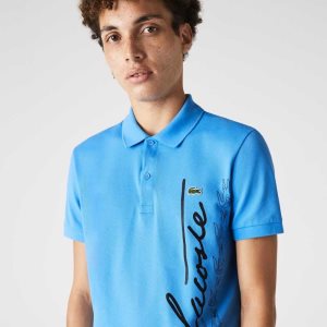 Lacoste Regular Fit Signature Cotton Pique Polo Blue | AGU-078534