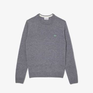 Lacoste Regular Fit Speckled Print Wool Jersey Sweater Grey Chine | TYE-824167